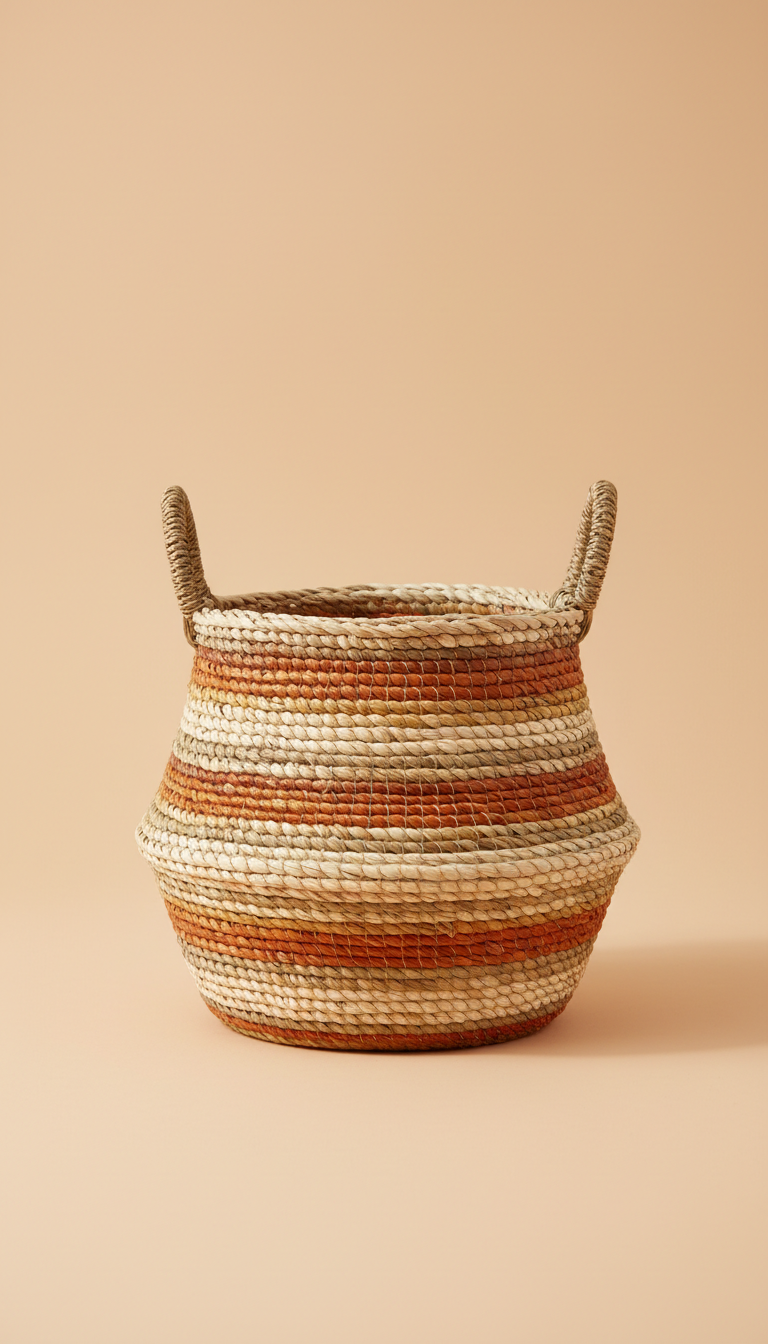 Artisanal woven storage basket in terracotta
