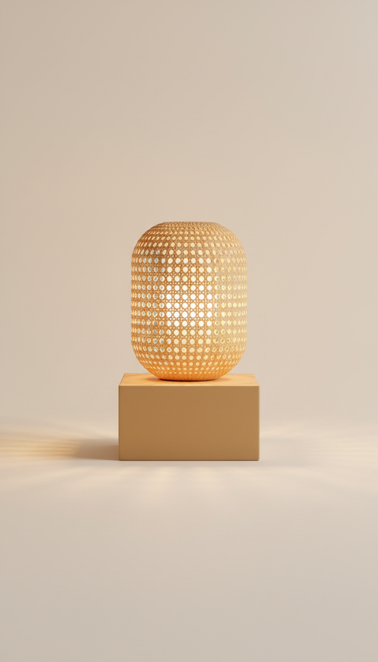 Minimalist rattan table lamp with crisp shade